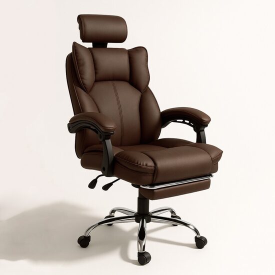 Swivel office chair with footrest - Dark Brown MATERIAL KO49BR